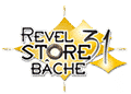 Logo stylisé "REVEL STORE 31 BÂCHE" avec des éléments graphiques dorés et brillants, évoquant la fête ou la qualité.